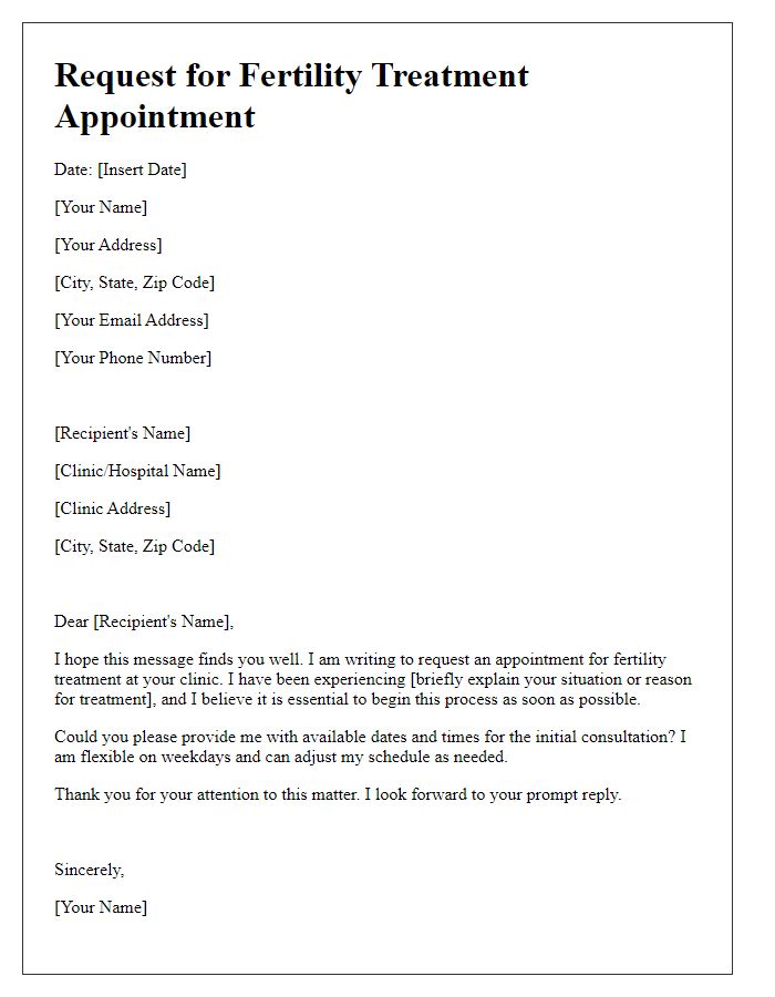 Letter template of request to schedule fertility treatment appointment