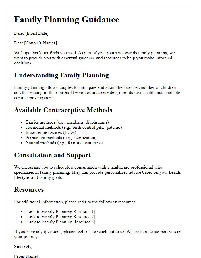 Letter template of Family Planning Guidance for Couples