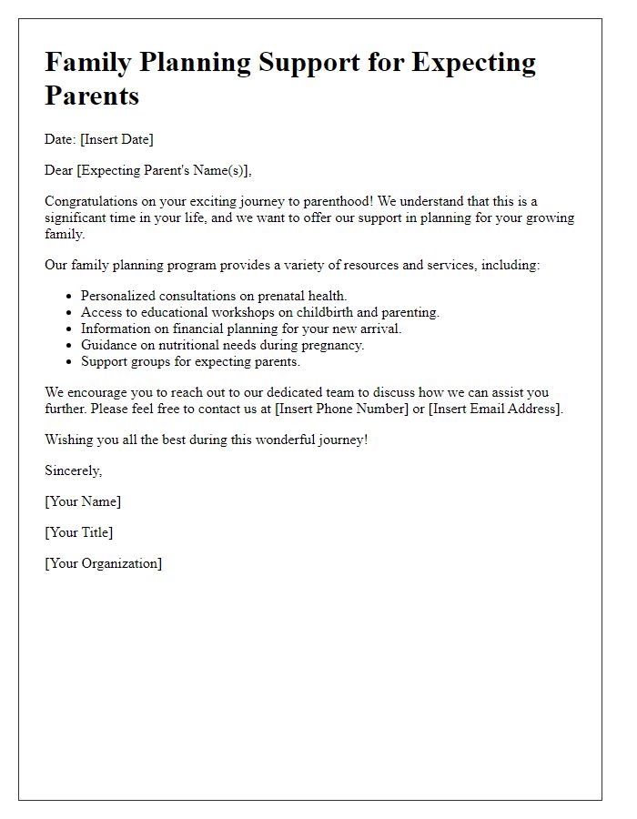 Letter template of Family Planning Support for Expecting Parents