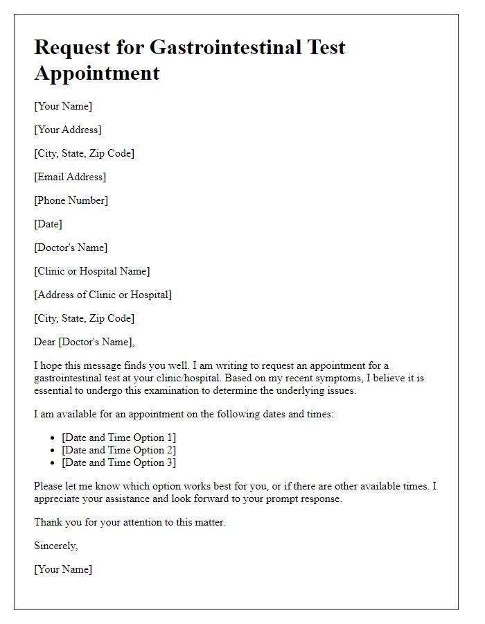 Letter template of request for gastrointestinal test appointment