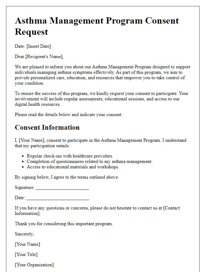 Letter template of asthma management program consent request