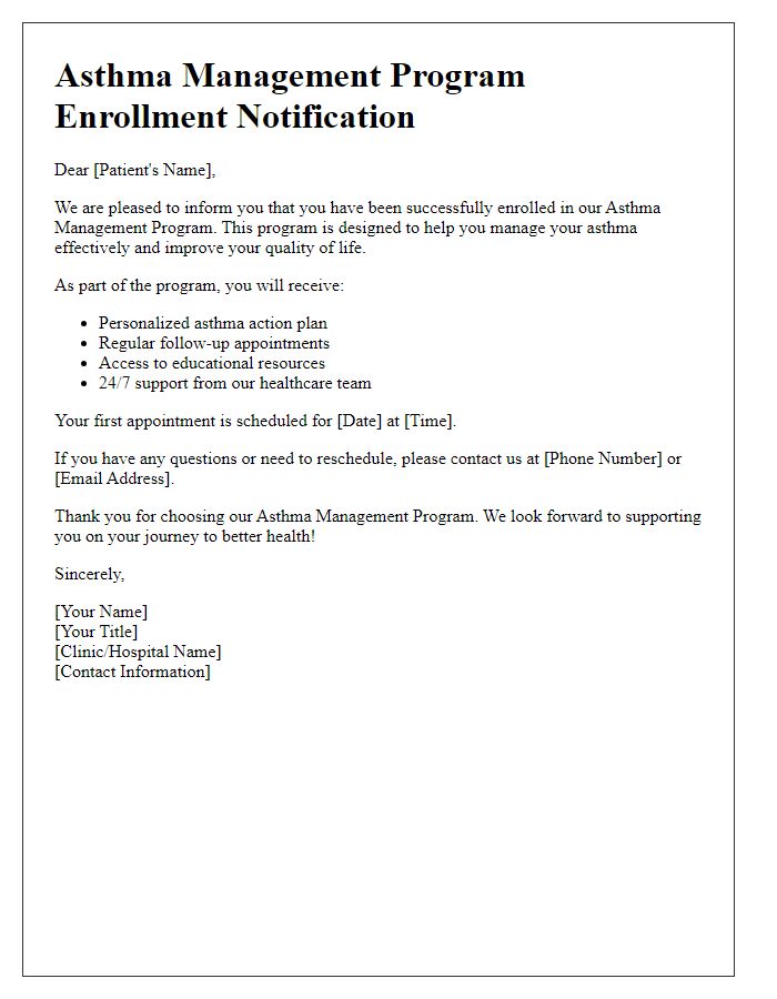 Letter template of asthma management program enrollment notification