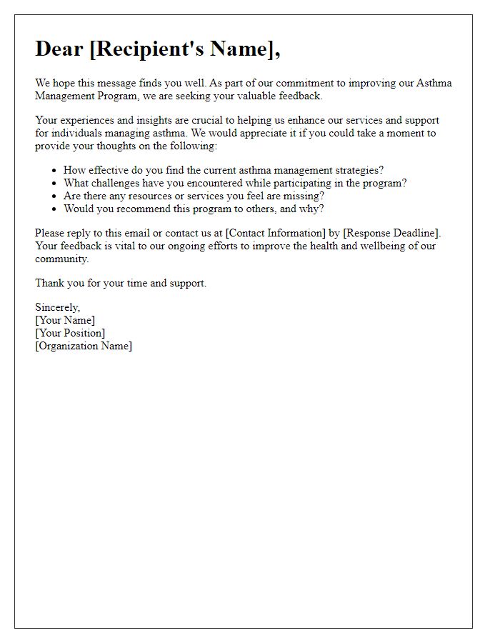 Letter template of asthma management program feedback solicitation