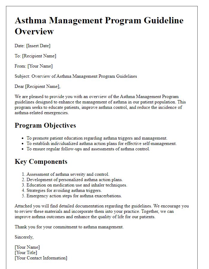 Letter template of asthma management program guideline overview