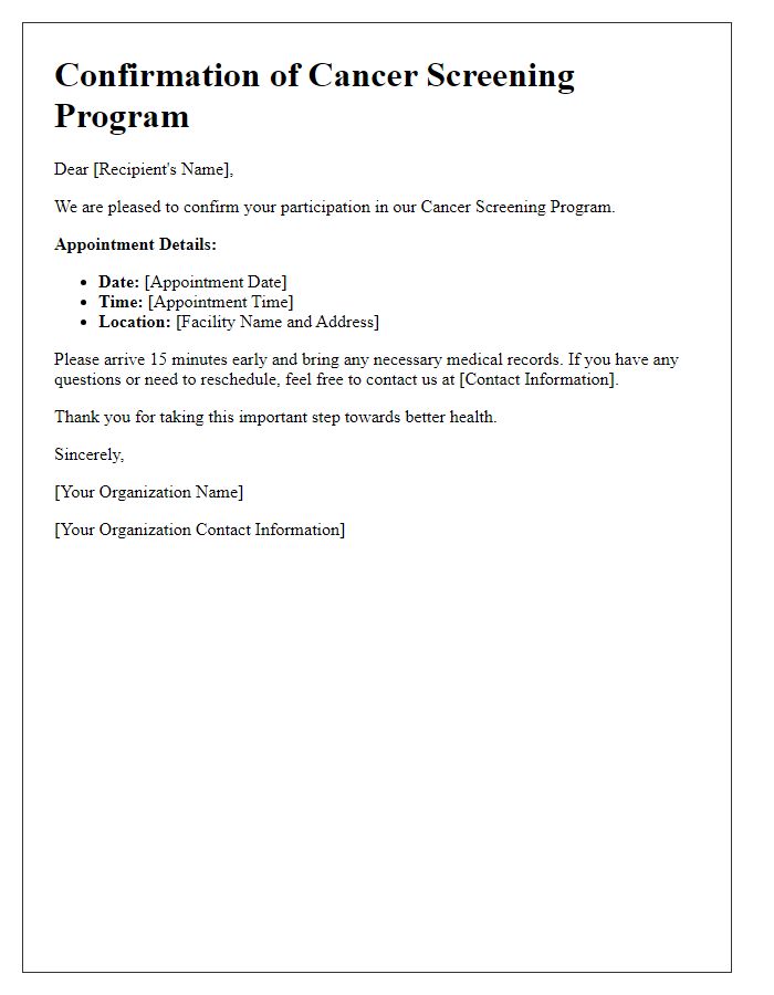 Letter template of cancer screening program confirmation