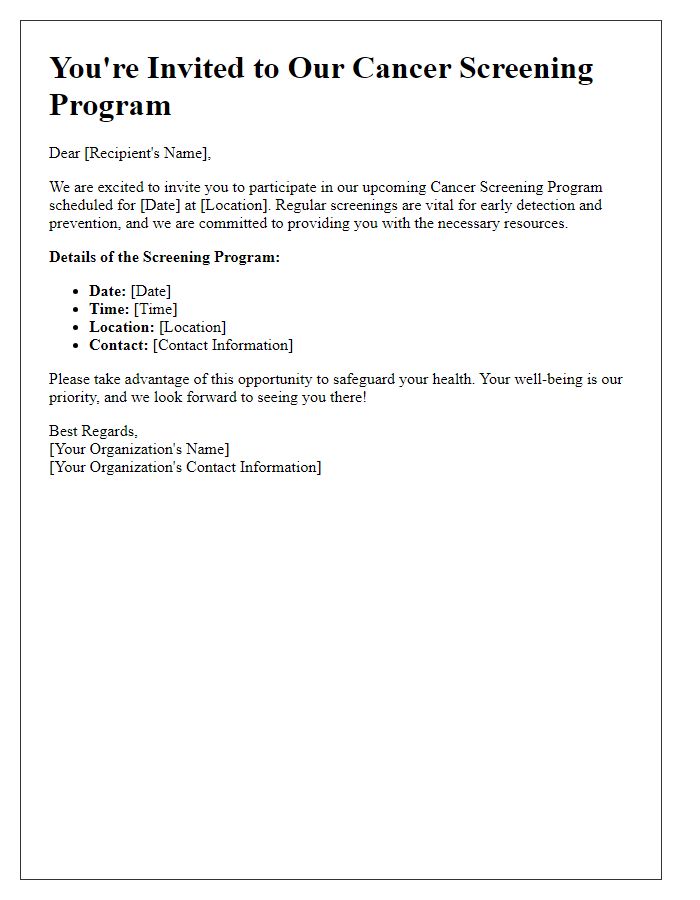 Letter template of cancer screening program invitation