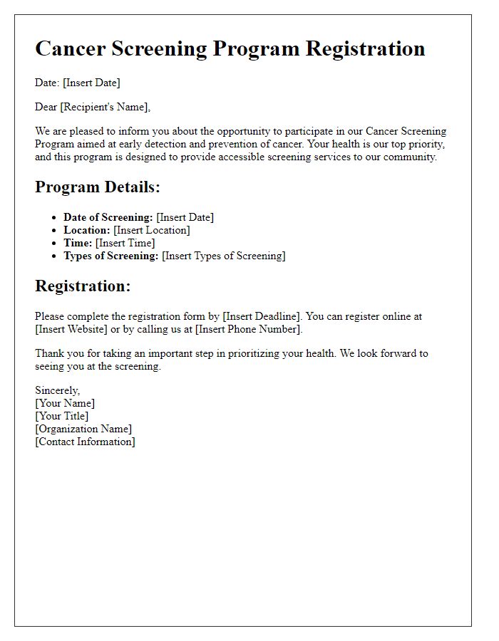 Letter template of cancer screening program registration