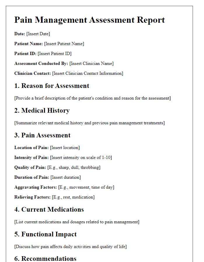 Letter template of pain management assessment report