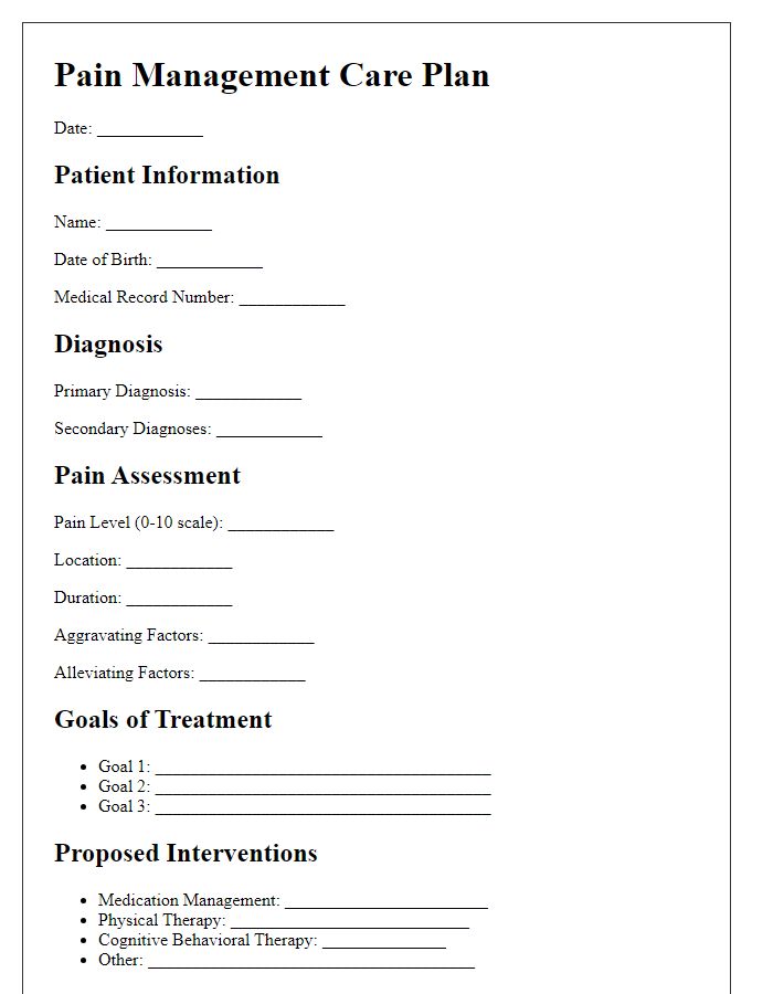 Letter template of pain management care plan