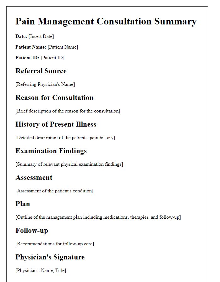 Letter template of pain management consultation summary