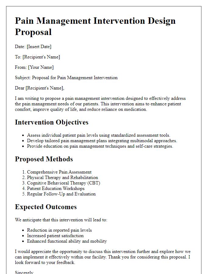 Letter template of pain management intervention design