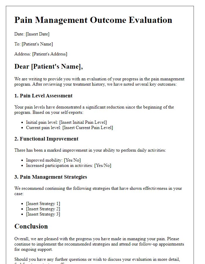 Letter template of pain management outcome evaluation