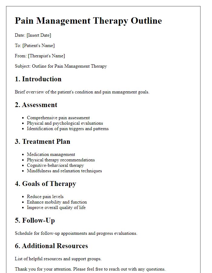 Letter template of pain management therapy outline