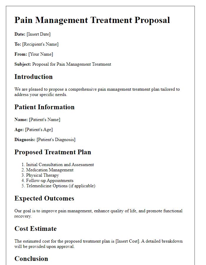 Letter template of pain management treatment proposal