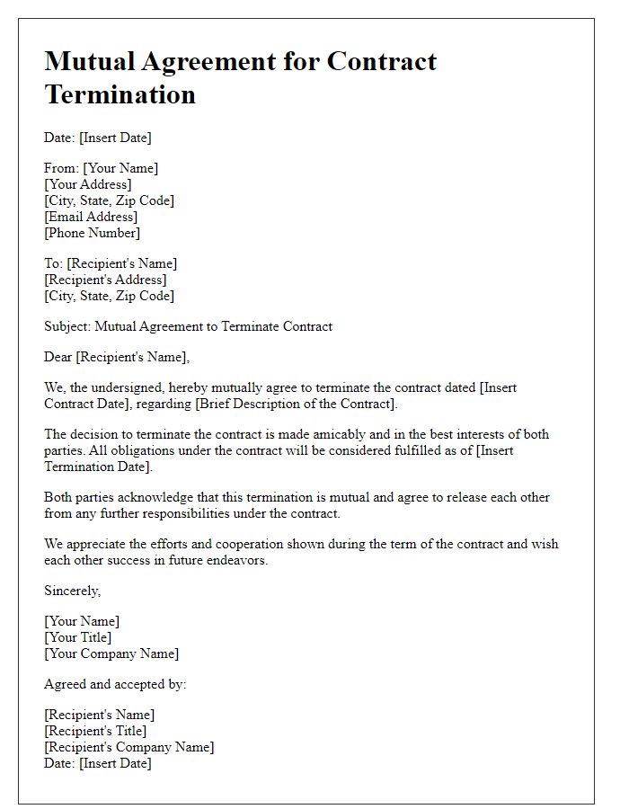 Letter template of mutual agreement for contract termination