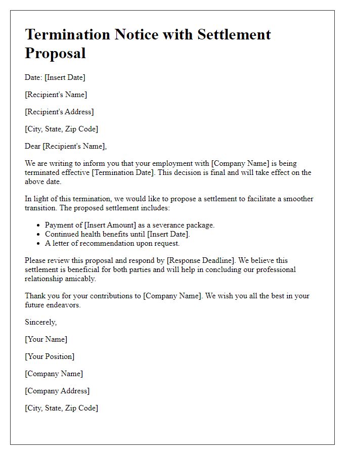 Letter template of termination notice with settlement proposal