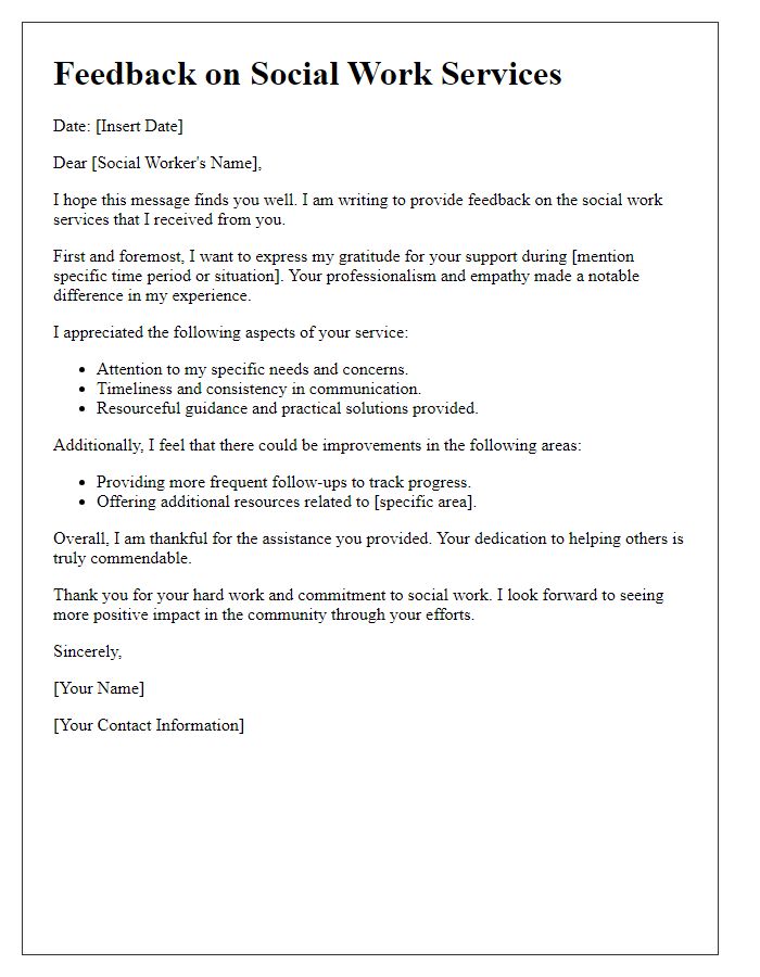 Letter template of feedback on social work services provided