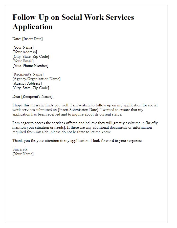 Letter template of follow-up on social work services application