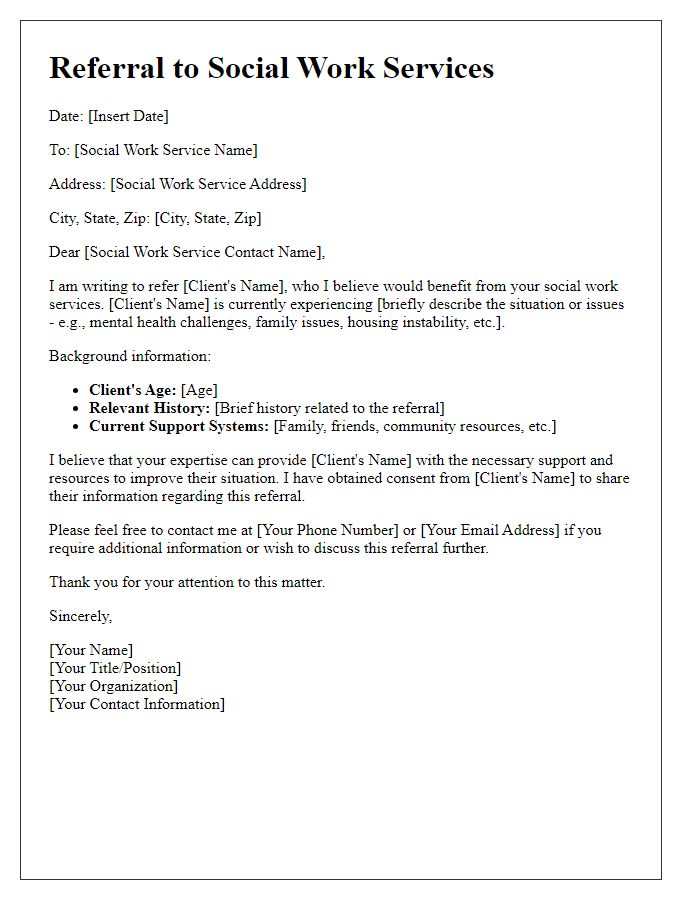 Letter template of referral to social work services