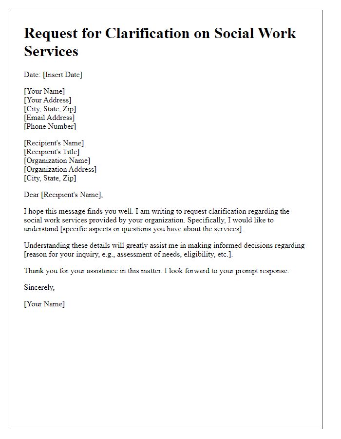 Letter template of request for social work services clarification