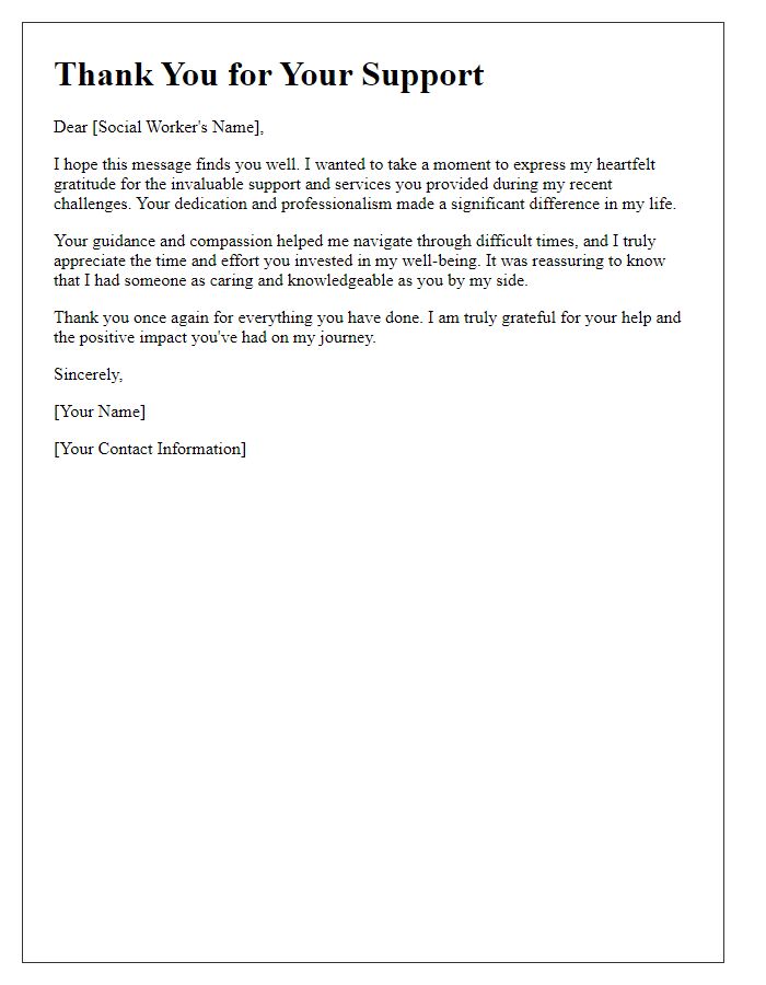 Letter template of thank you for social work services received