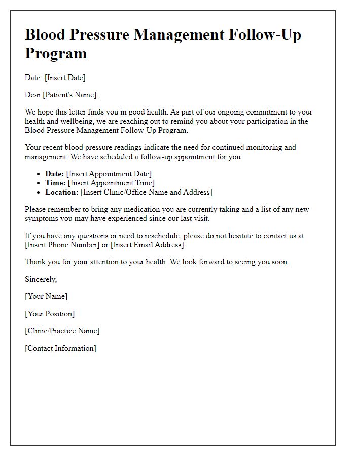 Letter template of blood pressure management follow-up program.