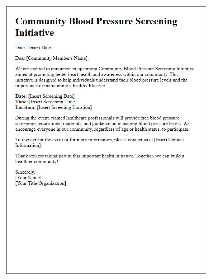 Letter template of community blood pressure screening initiative.