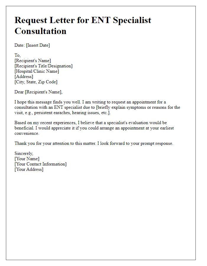 Letter template of request to arrange an ENT specialist visit