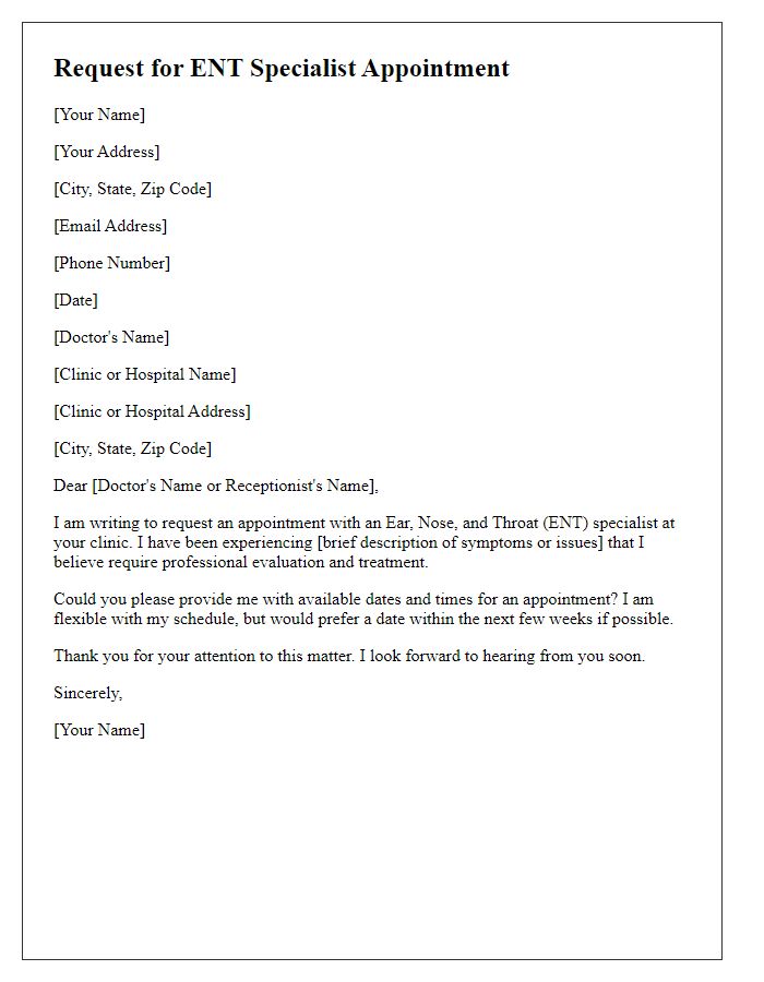 Letter template of request for ENT specialist appointment scheduling