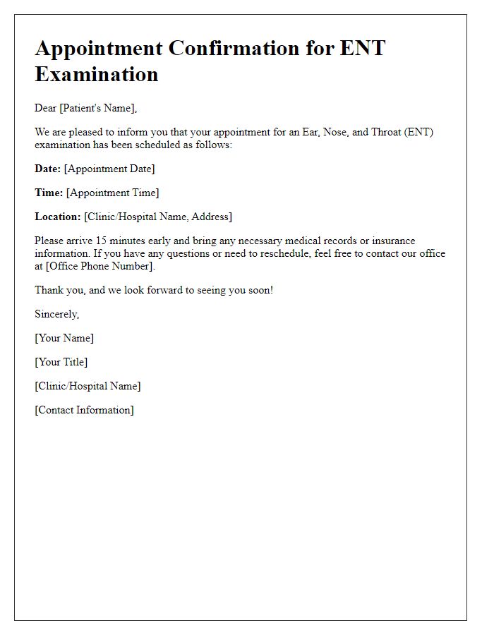 Letter template of scheduling an ENT examination appointment