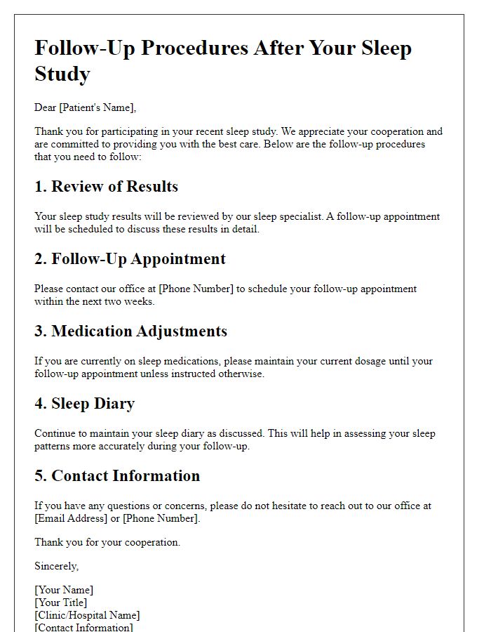 Letter template of sleep study follow-up procedures