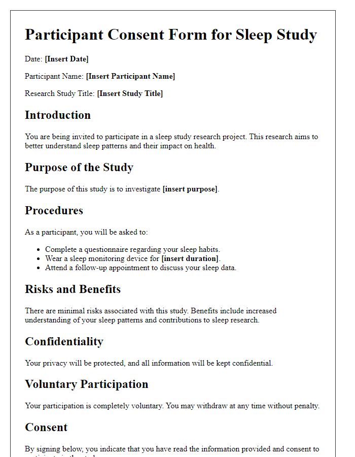 Letter template of sleep study participant consent