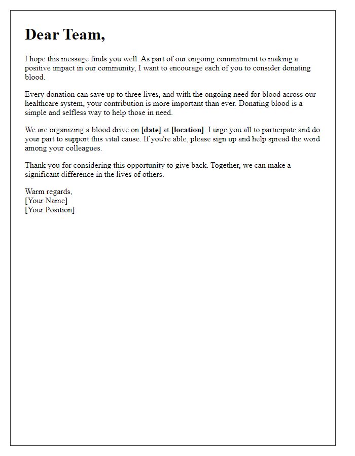 Letter template of encouragement for employees to donate blood.