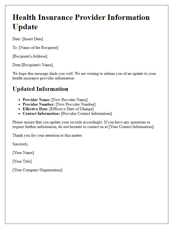 Letter template of health insurance provider information update