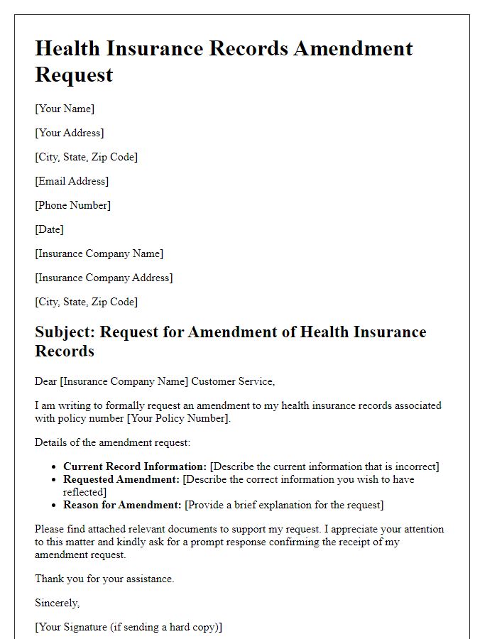 Letter template of health insurance records amendment request