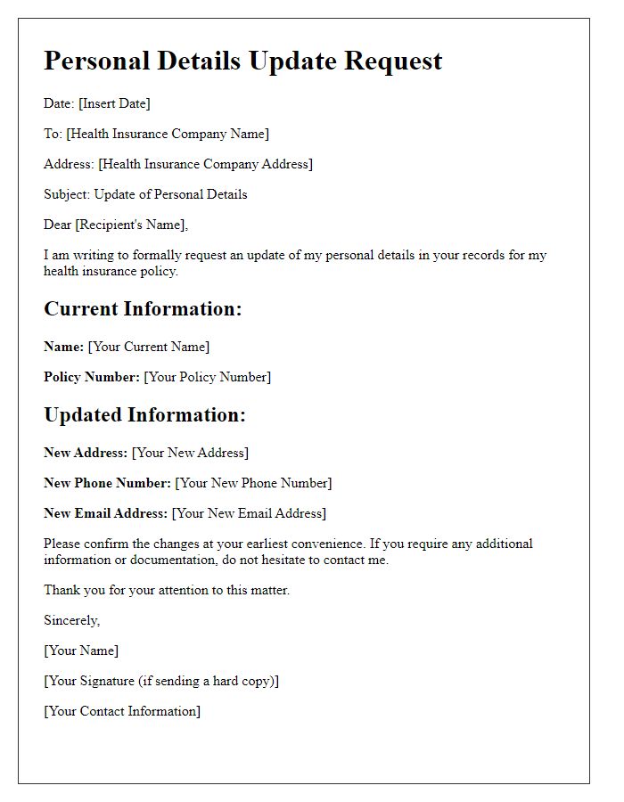 Letter template of personal details update for health insurance