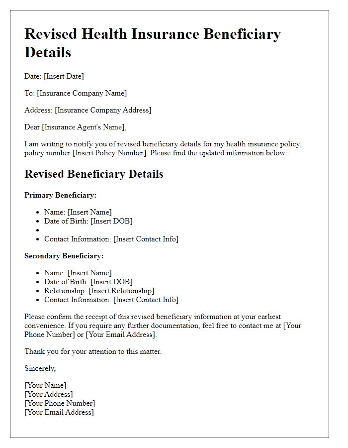 Letter template of revised health insurance beneficiary details