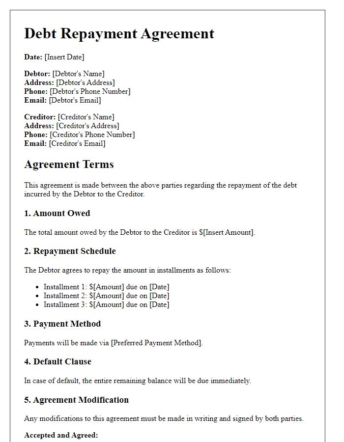 Letter template of debt repayment agreement