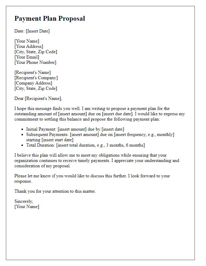 Letter template of payment plan proposal