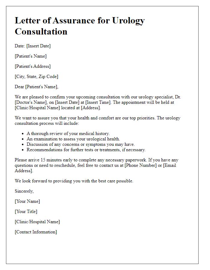 Letter template of assurance for urology consultation process.