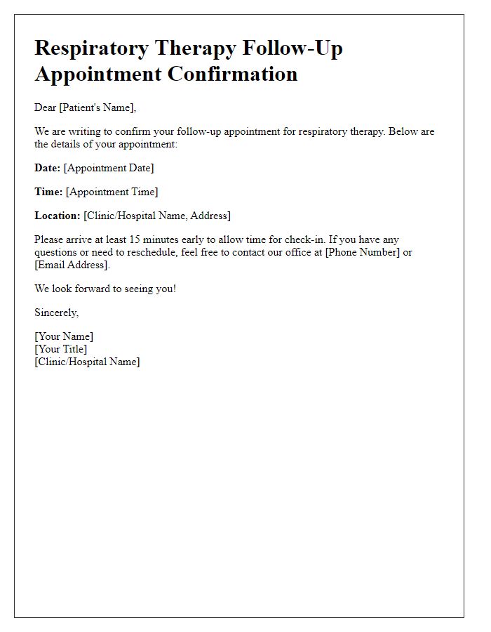 Letter template of respiratory therapy follow-up appointment