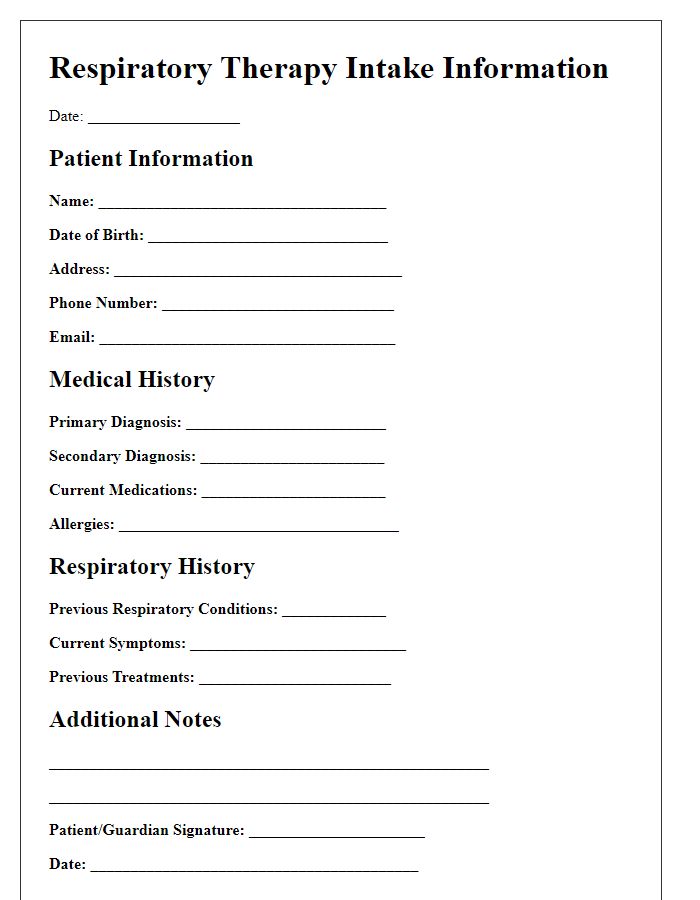 Letter template of respiratory therapy intake information