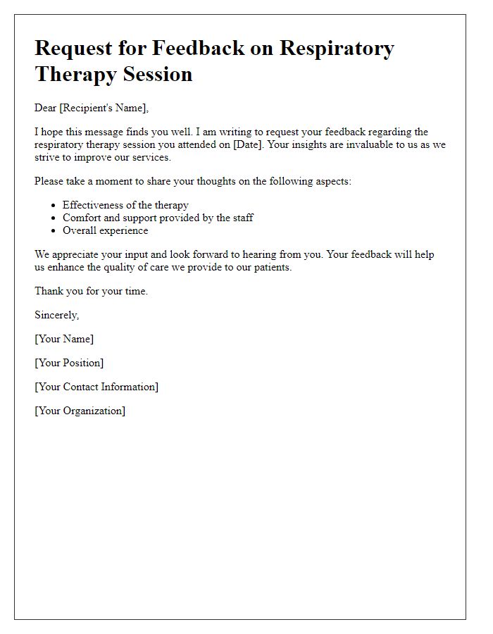 Letter template of respiratory therapy session feedback request