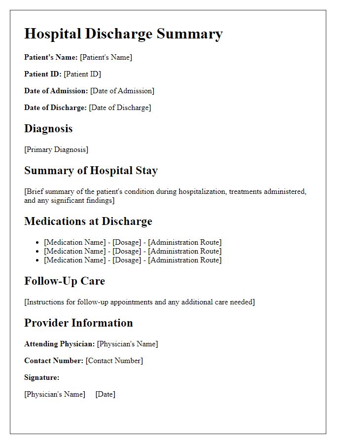 Letter template of hospital discharge summary for pediatric patients