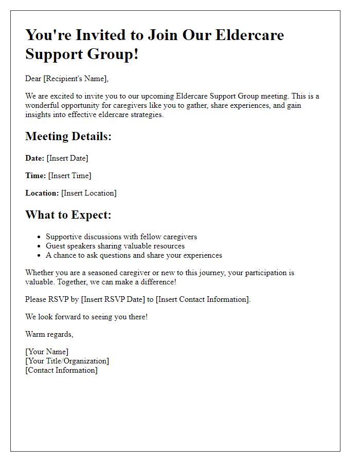 Letter template of informational invitation to eldercare support group