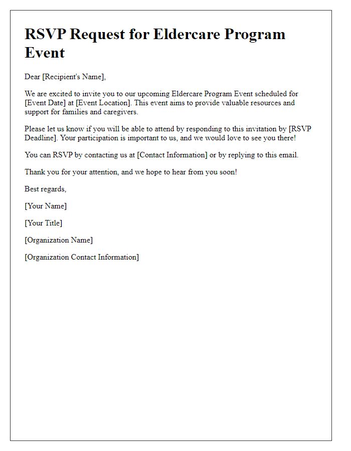 Letter template of RSVP request for eldercare program event