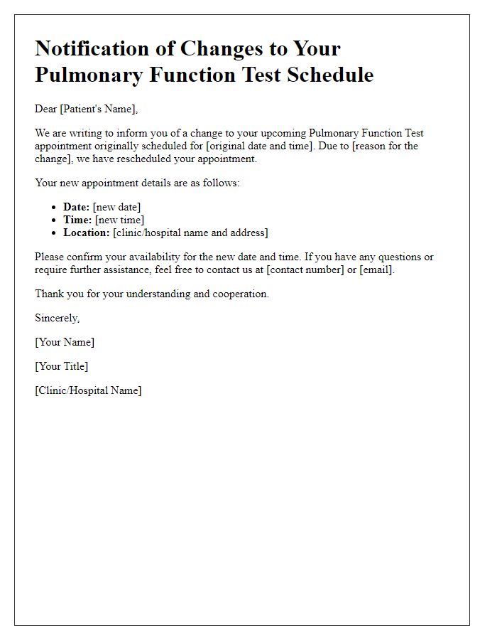 Letter template of pulmonary function test changes in scheduling