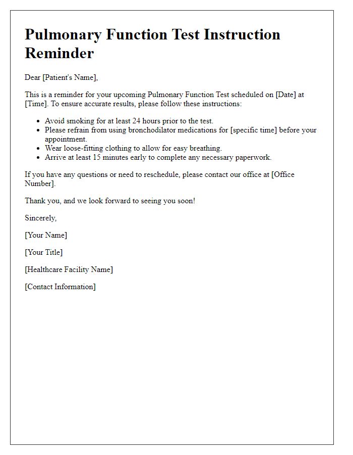 Letter template of pulmonary function test instruction reminder