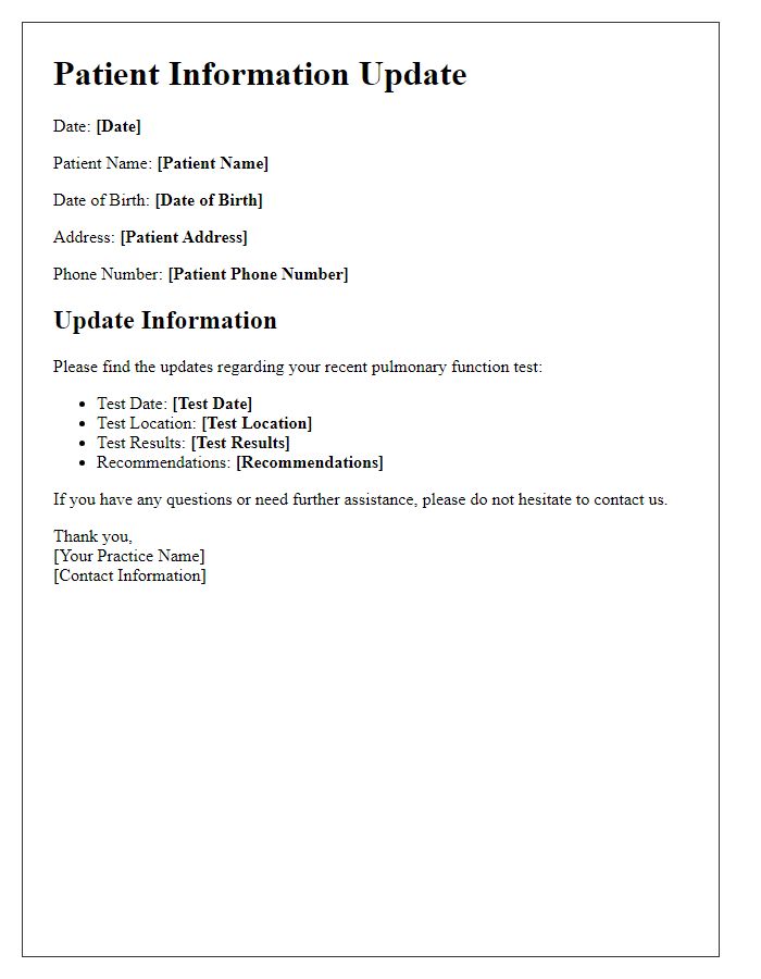 Letter template of pulmonary function test patient information update