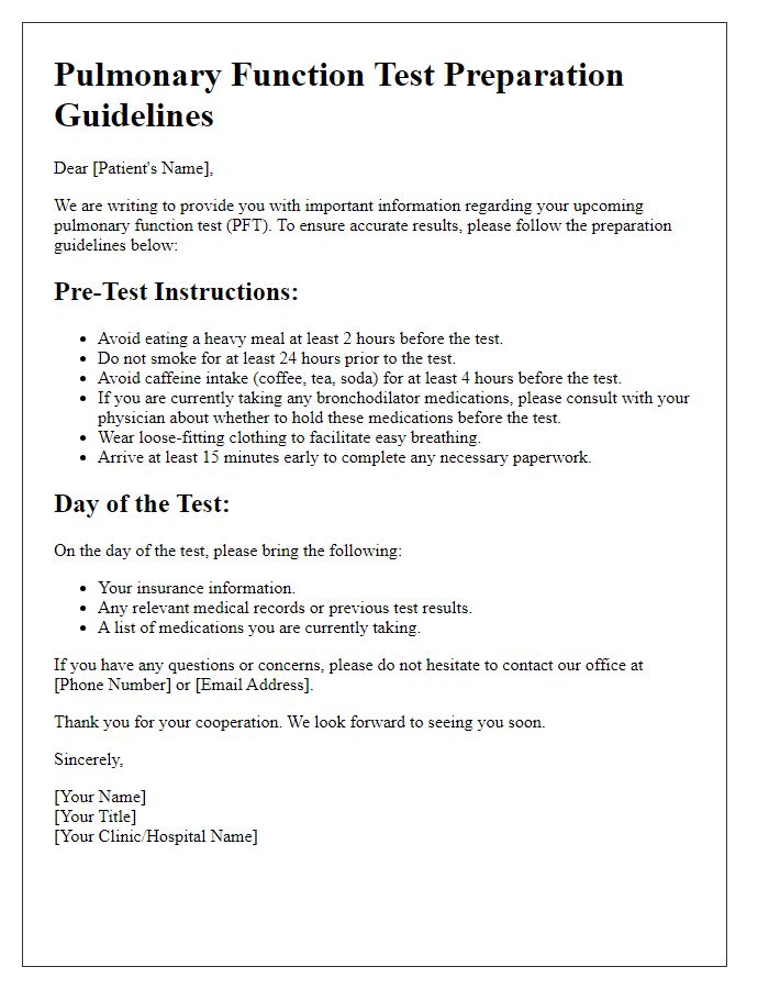 Letter template of pulmonary function test preparation guidelines